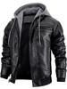 Men's PU Leather Hooded Jacket - European & American Style, Autumn/Winter Motorcycle Design