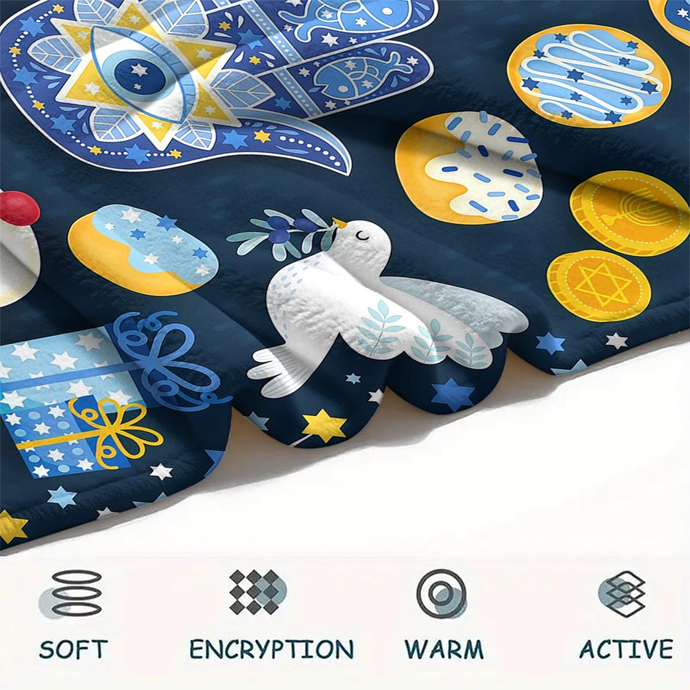 1PC Hanukkah Print Flannel Blanket, High quality All Seasons, Home Decor, Warmth and Comfort, Perfect for Christmas Gifts