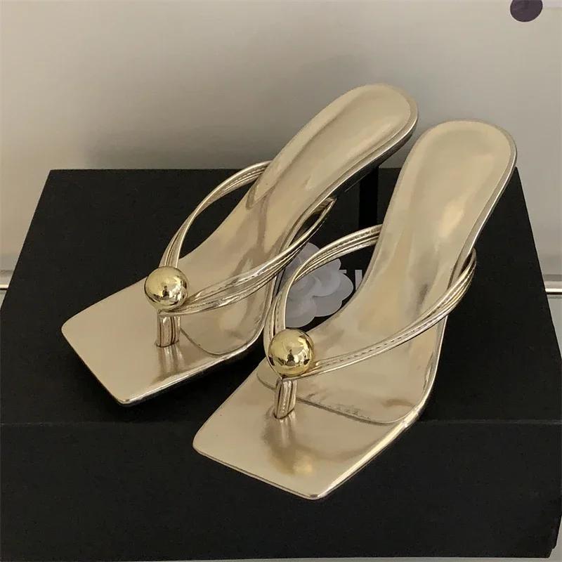 Fashion Comemore 2024 Fashion Clip Toe Pearl Slides Women Slippers Gladiator Sandals Summer Party Thin Heels Flip Flops Shoes