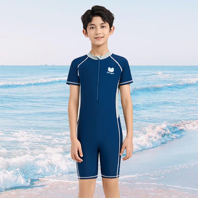 2025 New Boys' One-Piece Swimsuit: Sun Protection & Professional Training Wear for Medium & Large Kids