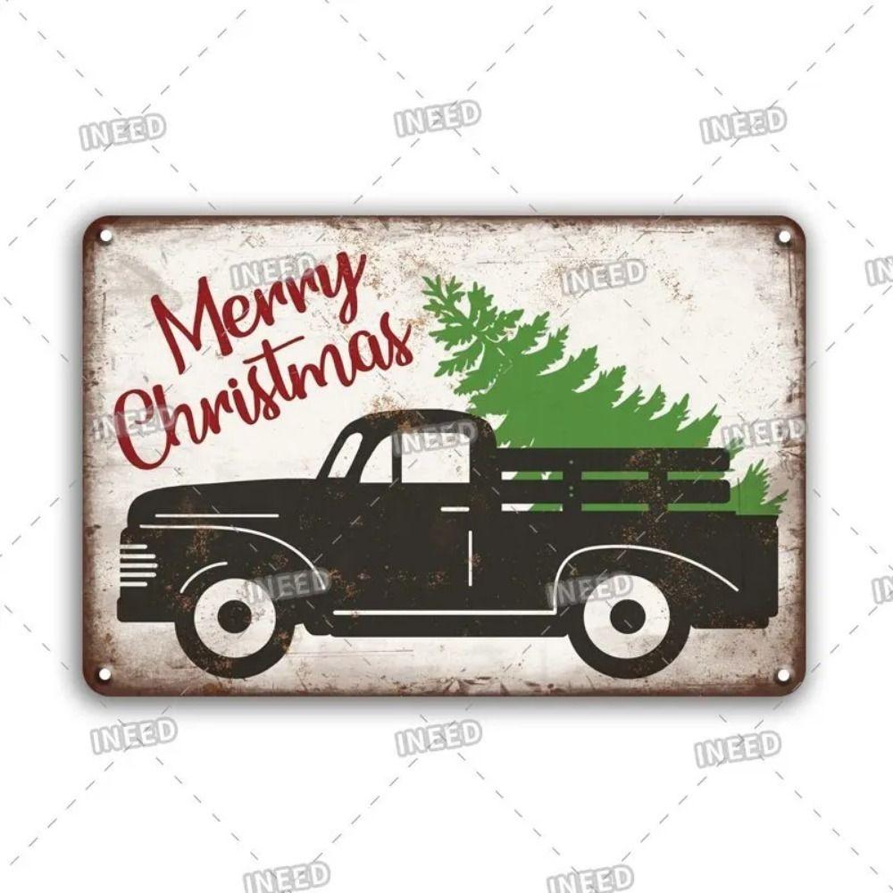 Vintage Christmas Metal Tin Sign Home Festive Wall Decor