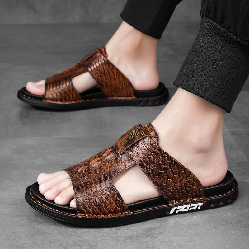 Fashion Leather slippers Men Plus Size Beach Sandals Casual Summer Shoes for men Fashion Flip Flops Sapatos Hembre sapatenis masculino