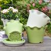 Elevated Breathable Plastic Flower Pot with Lotus Leaf Edge