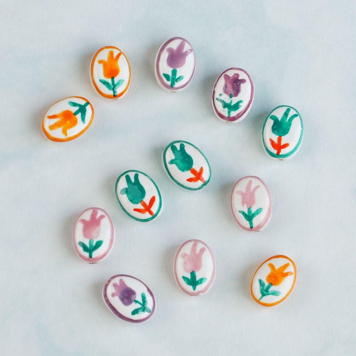 Овальные керамические россыпные бусины бусины-цветы материал для DIY аксессуаров для украшений оптовая продажа браслет ожерелье бусины тюльпан