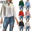 Fashion Women's Fashion Casual Solid Color Print Long Sleeve V Neck Blouses & Shirts