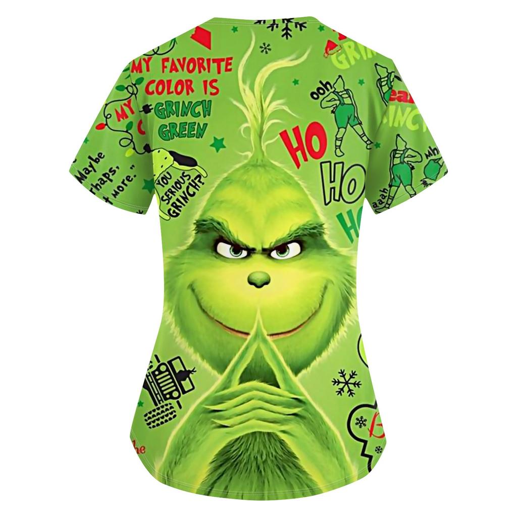 אחיד עבודה להדפסת חג המולד לנשים מדי עבודה מגן עם כיס צווארון V