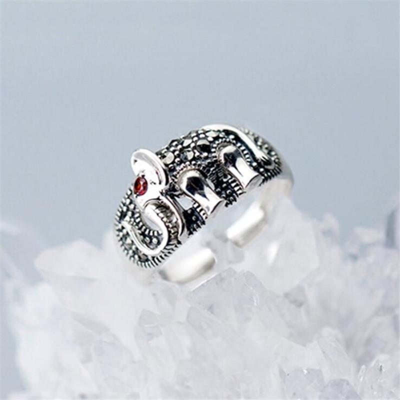 

Creative Red Eyes Elephant 925 Sterling Silver Jewelry Auspicious Wishful Personality Animal Exquisite Opening Rings R323 серебряный