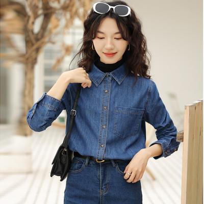 Frühling Koreanische Version Retro Schulterfreies Denimhemd für Damen Langärmlig Frühling und Herbst Lagenlook Neuer Stil Kleine Unterwäsche
