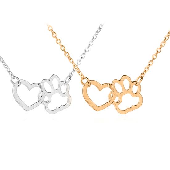 Damen Hohl Herz Haustier Pfotenabdruck Anhänger Kette Halskette Schlüsselbein Schmuck Geschenk