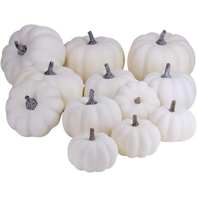12pcs(3 Size) Halloween Thanksgiving Decoration Fake Pumpkin Artificial White Pumpkin for Home Party Table Decor Photography
