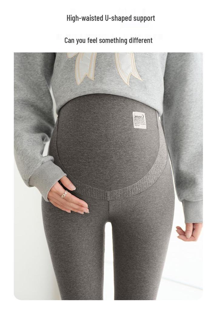 Plus Size Adjustable Maternity Leggings with Belly Support and Fleece for Spring, Autumn, and Winter