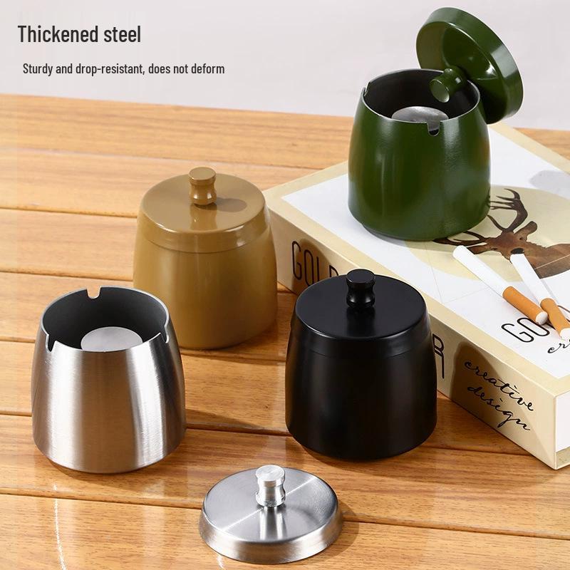 Stainless Steel Windproof Ashtray with Lid for Home, Restaurant, Cafe, or Hotel - Customizable Logo.