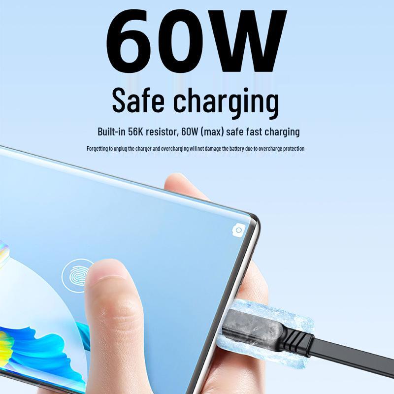 10Gbps Flat USB To Type-C Data Cable, 60W Fast Charge, High-Speed Transmission