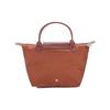 Longchamp Le Pliage Green 23 Składana Torba Tote z Zapięciem na Zatrzask i Zamek Błyskawiczny z Płótna z Recyklingu ze Skórzanymi Wykończeniami Mała Damska Torba Tote Brandy 1621919504
