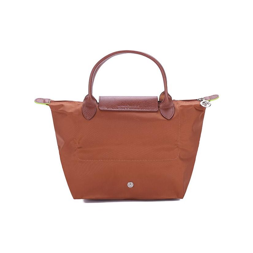 Longchamp Le Pliage Green 23 Składana Torba Tote z Zapięciem na Zatrzask i Zamek Błyskawiczny z Płótna z Recyklingu ze Skórzanymi Wykończeniami Mała Damska Torba Tote Brandy 1621919504