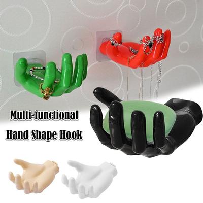 Durable Plastic Hand Shape Hook Wall Hook Multi-functional Trace-less Hanger Hook Solid Color Storage Hook Rack Bathroom