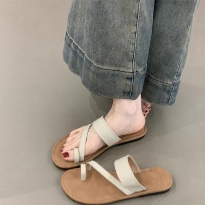 Set of Toe Roman Sandals 2025 Summer Korean Version Ins Style Linen Toe Holiday Beach Flat Cool Slippers Women
