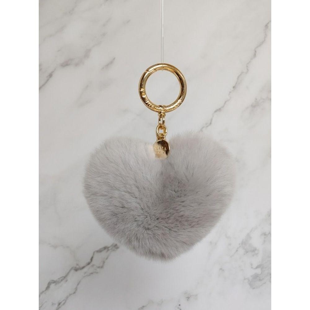 MAIA Rabbit Fur Heart Keychain & Charm - Gray