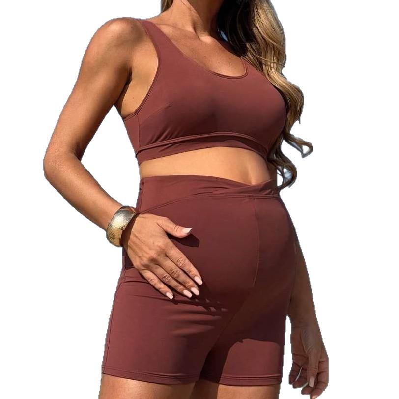 Bañador de una pieza para mujer embarazada con soporte abdominal y color liso para vacaciones en la playa y ropa de playa