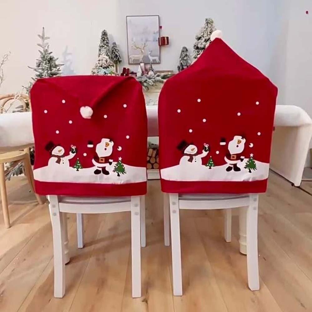 4pcs Seat Protector Christmas Chair Cover Cartoon Xmas Decoration Santa Claus Seat Cover Creative Hat-shaped Snowman