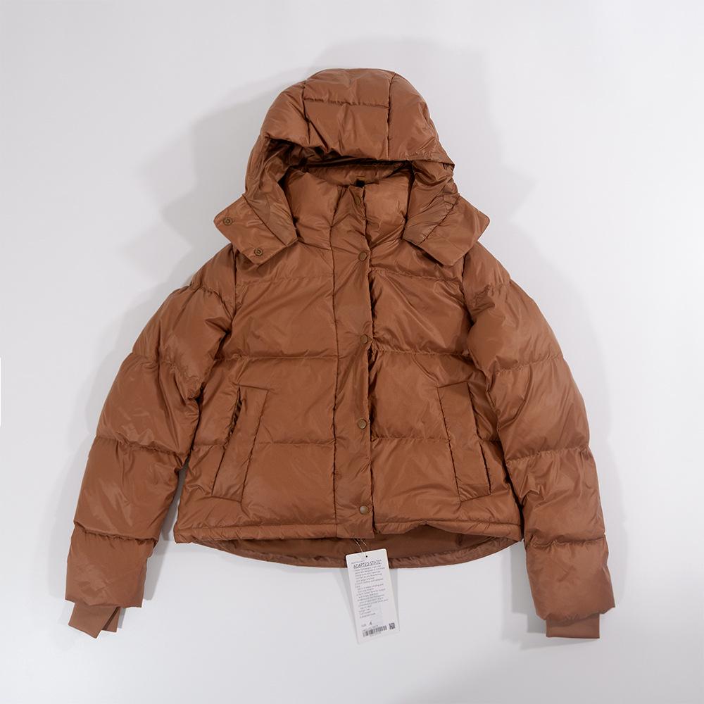 Lulu Kurze Kältebeständige Daunenjacke mit Kapuze: 4-Gitter-Puff, Abnehmbar & Warm für Herbst/Winter-Fitness