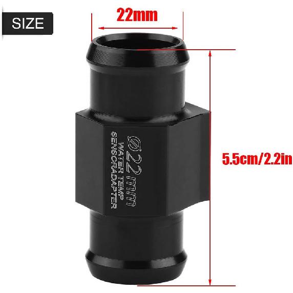 Motorcycle Water Temp Sensor Adapter, 18mm, 22mm (Optional), Black, Aluminum Alloy, Universal Fit, Includes 2 Clamps, Modern Style, Water Heater Use