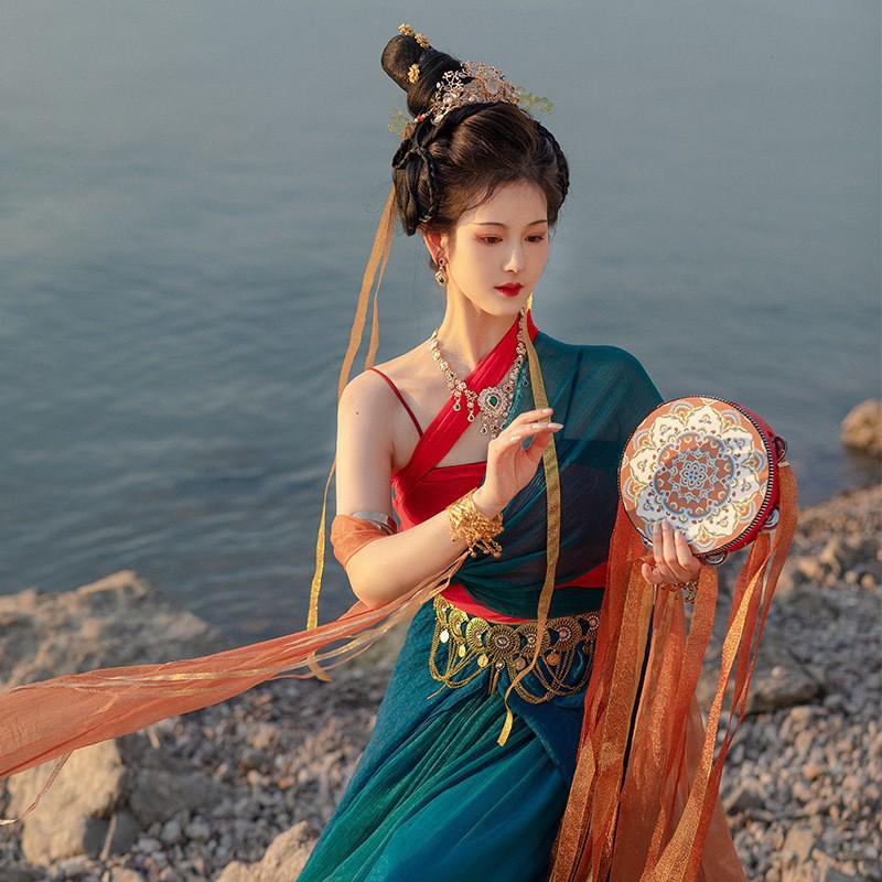 Retro Ethnic Floral Waist Chain with Carved Coin Tassels and Geometric Hanfu Dance Accessories