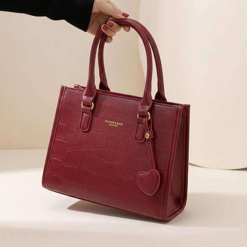 

Fashion Red Tote Bag for Women High Quality Material Spacious Handbag for Phone Wallet Cosmetics Daily Use