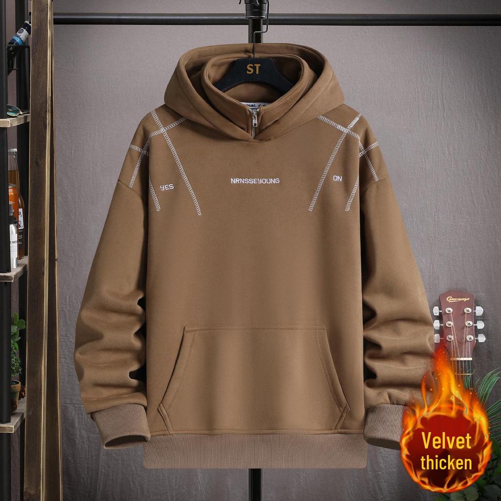 Gradient Color Block Hooded Sweatshirt for Boys, Junior High & High School Students - Plus Velvet, Thickened, Autumn/Winter Outerwear for Teens