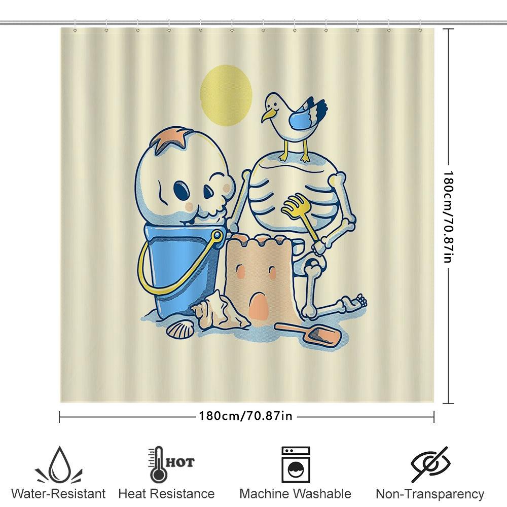 Unframed Cute Cartoon Baby Playing With Sand Beach Themed Shower Curtain Bathroom Decor Waterproof Fabric Seaside Ocean Vibes Ki