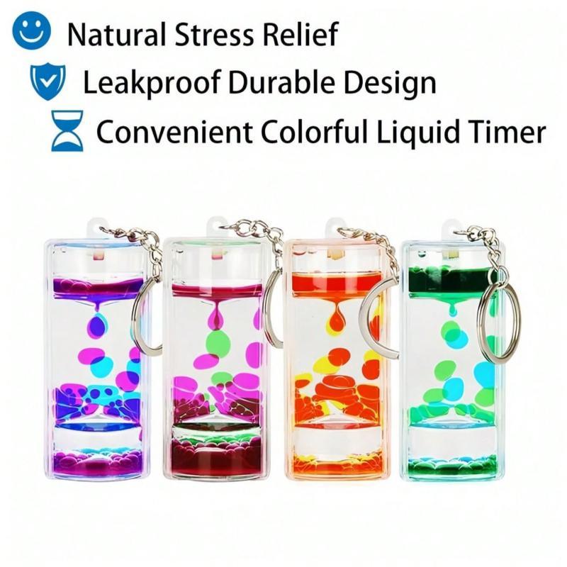 Liquid Timer Keychain Rectangle Double Color Floating Oil Drop Key Ring Stress Relief Toy For Kids Bag Car Key Decoration