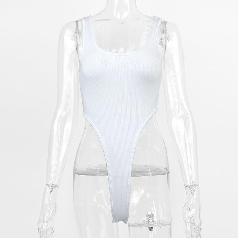 

Американский Ретро Однотонный U-образный Вырез Низкий Вырез Сексуальный Сиамский Жилет Женский Летний Наряд с Высоким Разрезом и Открытым Животом Захватывающие Сексуальные Топы White 165/88A