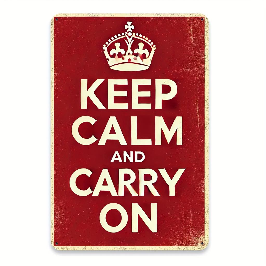 Keep Calm and Carry On Vintage Metallschild Retro Rotes Weißes Poster mit Kronen-Illustration für Zuhause Küche Esszimmer Dach