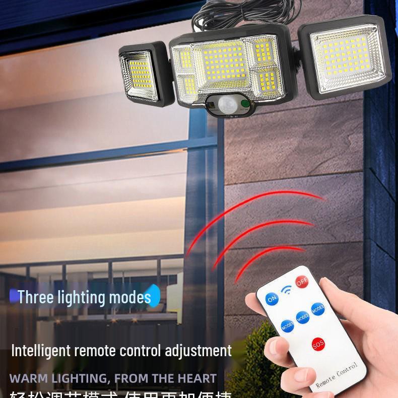 Triple-Head Rotatable Solar Outdoor Wall Lamp for Streets and Courtyards