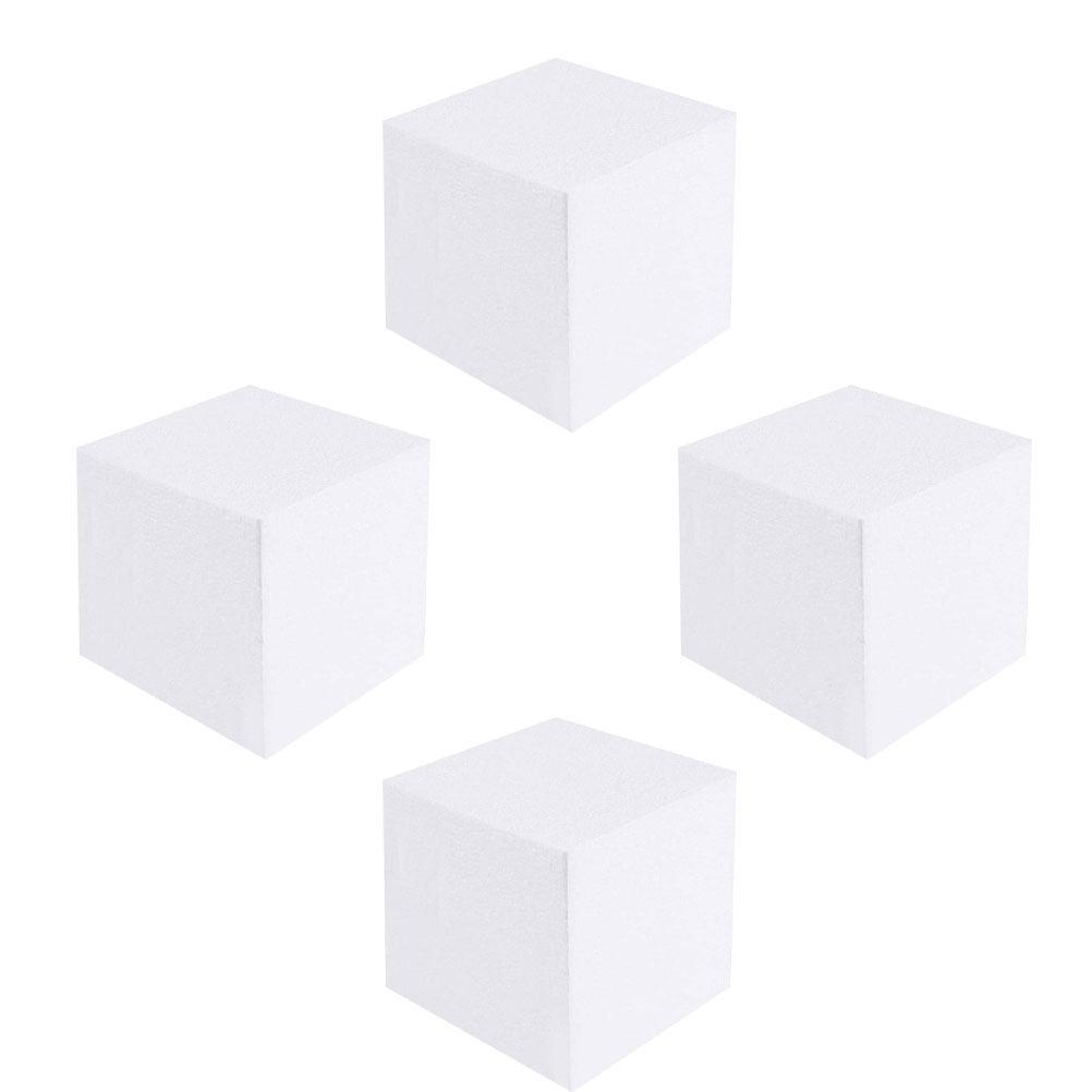 4Pcs Craft Foam Cube Blocks 15x15cm White Lightweight Sculpture Base for Cake Decorating Practice DIY Mold Baking Display Tools