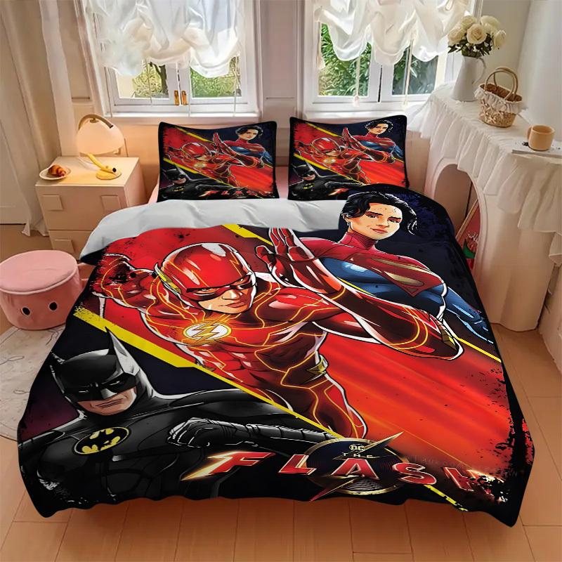 3pcs Flash Superhero Duvet Cover Set, 1 Duvet Cover + 2 Pillowcases (No Insert), Cozy Bedding, Bedroom Set, Easy Care, Durable Yy251103086