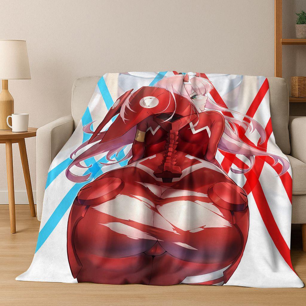 002 Zero Two DARLING In FRANXX Sexy Girl Cartoon Art Flannel Blanket,Cozy Soft Throw Blanket for Home Bedroom Bed Sofa Cover