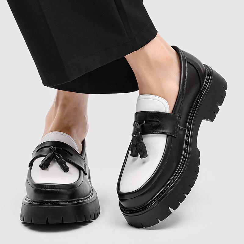 Spring Autumn Color Blocked Tassel Thick Soled Loafers High-end Youth Fashi Shoes That Are N Slip and Breathable