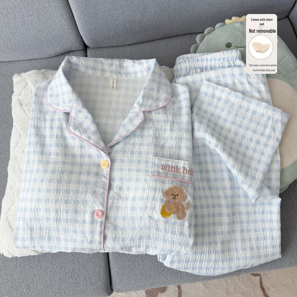 Women's Summer Cartoon Pajama Set: Short-Sleeved, Thin, 3-Piece with Chest Pads Suitable for Home or Outdoor Wear