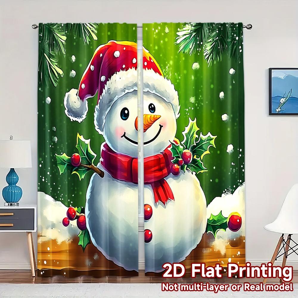

2pcs,Curtains Cute Snowman Christmas Holiday (4) Modern Contemporary Curtains Polyester Easy Install Curtains Decorations 52.50×116.00 CM 2pcs
