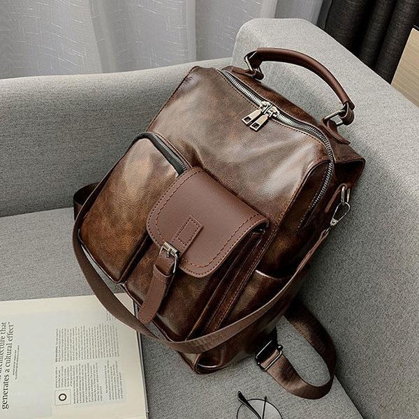 Women's Backpack Vintage Large Capacity Travel Bag Solid Color Single Shoulder Bag Versatile Casual Handbag