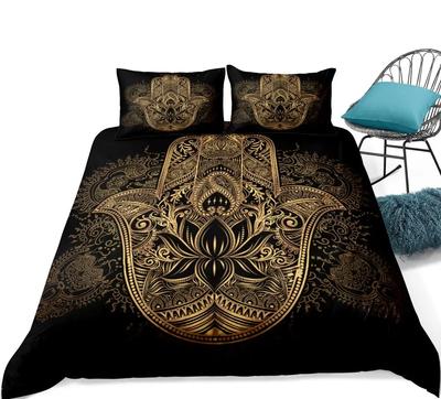 Set di biancheria da letto Hamsa Hand Set copripiumino Boho Mandala Set di biancheria da letto Bohemia in oro nero Set di biancheria da letto Fatima Hand Copripiumino Lucky Hand