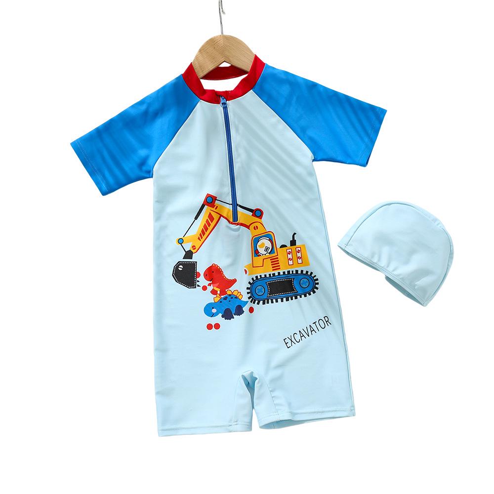 2026 Boys' One-Piece Swimsuit: Quick-Dry Boxer with Cartoon Design for 9-12M to 1-7Y, Sun Protective Swimwear