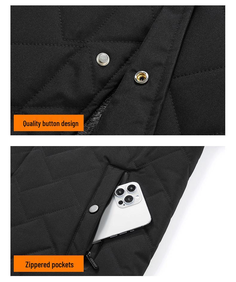 Men's Plus Velvet Fur Collar Winter Coat - Middle-Aged, Loose Fit Cotton Jacket