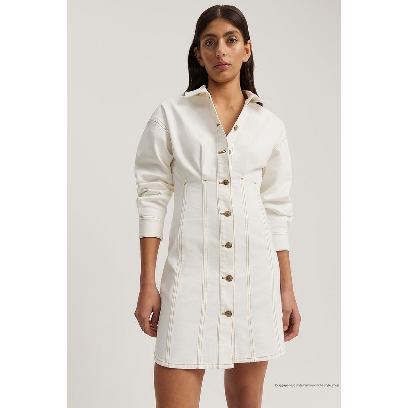 

Australian Original D Cr Home New Arrival Fashion All-Match Milky White Waist-Tight Slim Looking Denim Dress Women Milky White 16 yards