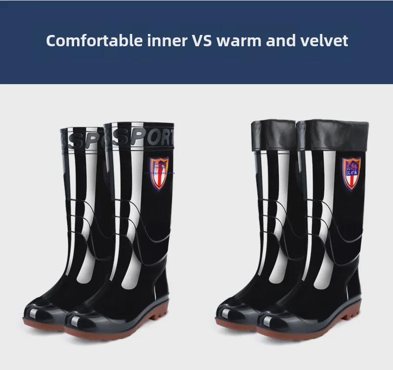 Men's PVC Winter Velvet-Lined Waterproof Work Boots, Mid-High Tube for Warmth and Protection