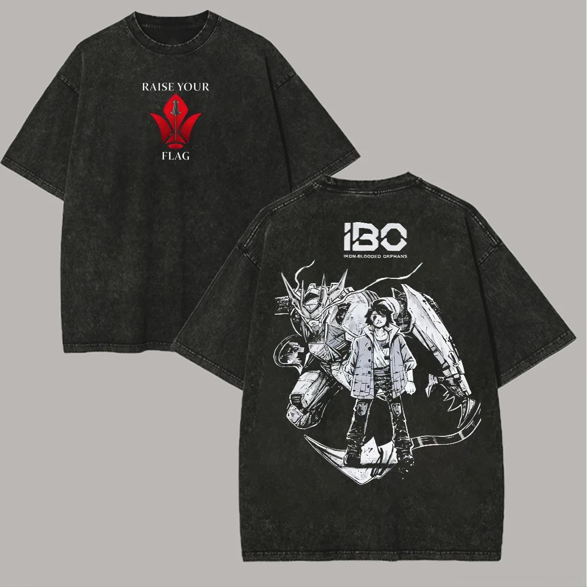 

Vintage Washed Anime Barbatos Mobile Suit Graphic Cotton T-Shirt Men Streetwear Oversized Heavyweight Robot Print Cotton Tops XXXL