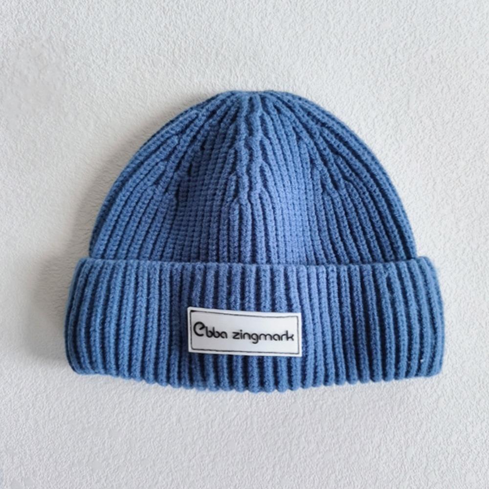 New Letter Label Baby Beanie Cap Warm Solid Color Toddler Knitted Hat Windproof Winter Cap Autumn Winter
