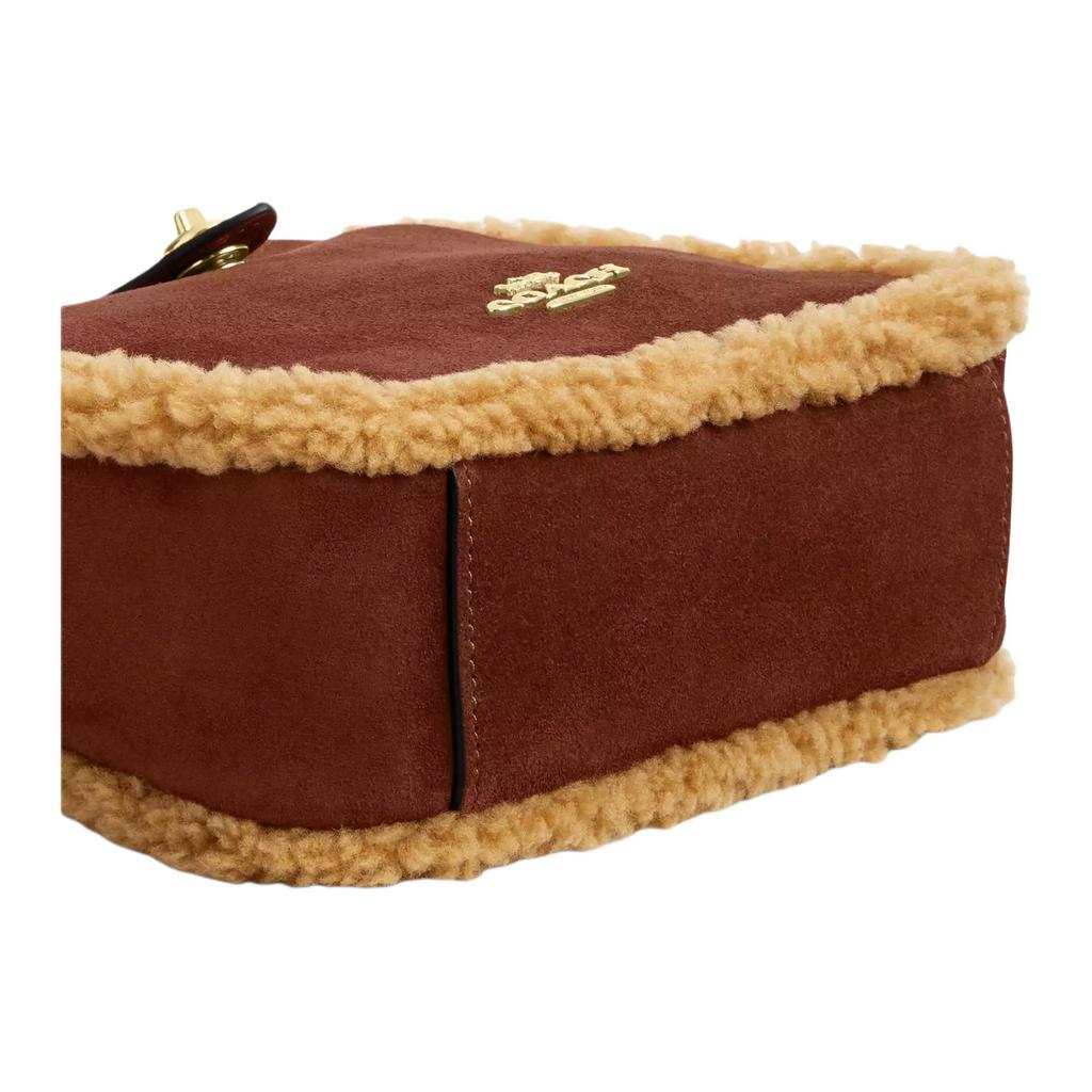 Coach Hadley 20 Gold Logo Wildleder Wolle Lederbesatz Verfeinertes Litschi-Körnerleder Umhängetasche Mini Damen Umhängetasche Braun CDC41-IMYMY
