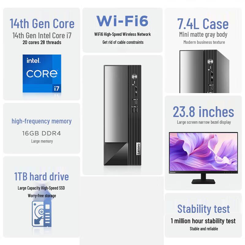 Lenovo Yangtian M4000q Commercial Desktop PC with 23.8-inch Monitor (CN version)